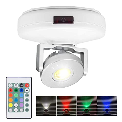 HONWELL LED Spotlight Battery Powered Wireless Ceiling Lights Remote Controlled 12 Colors Changing Accent Light Dimmable Picture Light with Rotatable Lights Head for Cabinet Artwork Dart Board