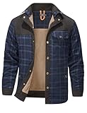 Gihuo Men's Long Sleeve Sherpa Lined Shirts Outdoor Warm Flannel Plaid Jacket Button Down Fleece Coats(Navy-L)