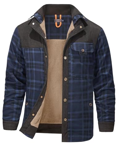 Image of Gihuo Men's Long Sleeve Sherpa Lined Shirts Outdoor Warm Flannel Plaid Jacket Button Down Fleece Coats