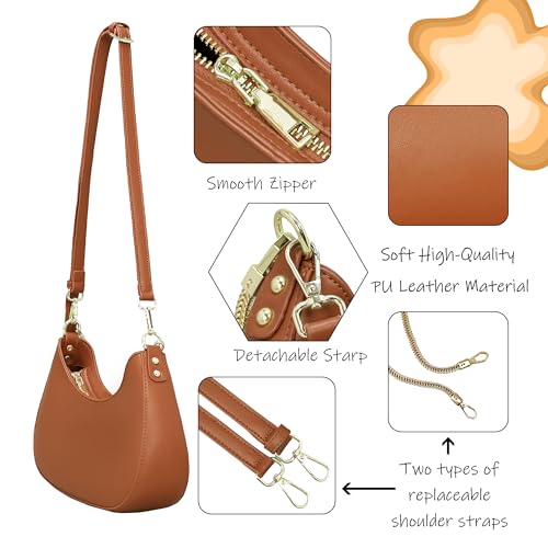 Shoulder Bag for Women PU Leather Crossbody Bags Clutch Purse with Adjustable Strap Crescent Women's Hobo Handbag with Zipper4