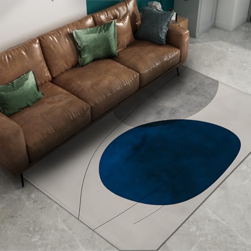 Tapis abstrait bleu et gris 150x210 de decoration sol minimaliste - 6