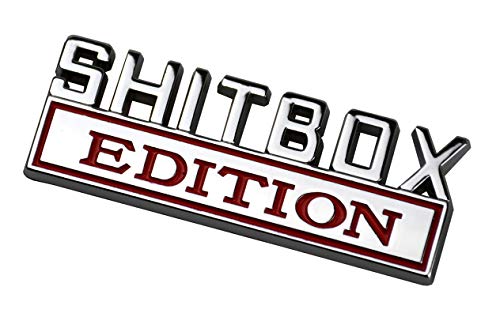 Image of 1Pc Metal Shitbox Edition CAR Emblem Badge 3D Sticker Decal Compatible with F-150 F250 F350 Silverado 1500 2500 3500 (Chrome Red)