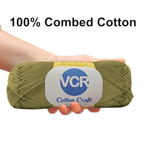 Image of VCR 8Ply Khaki Green Cotton Craft Yarn, 100 Grams Hank, 160 Meters Length, Cotton Combed Ball for Crochet and Knitting, Pack of 1 Yarn, Suitable for DIY Crafts