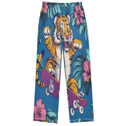 Boy's Pants Tiger Flower Jogger Pants Elastic Waist Long Bottoms Trousers with Pockets 6-14 Years
