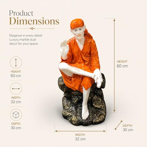Image of ARMONIA Shirdi Sai Baba Murti for Pooja | Premium Sai Statue Idol for Home Decoration Temple Living Room Office Meditation Space & Spiritual Gift | Marble Dust Finish Decorative Showpiece 23.6 Inch