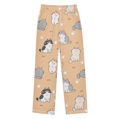 Boys' Pants Cartoon Cats Paws Orange Long Bottoms Jogger Pants Elastic Waist Trousers with Pockets S-XL