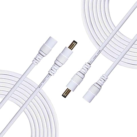 Liwinting 2pcs 2m/6.56ft DC Extension Cable 2.5mm / 5.5mm Male to Female Connector, DC Power Cord Extension Cable for Power Adapter, CCTV Wireless IP Camera - White Cover