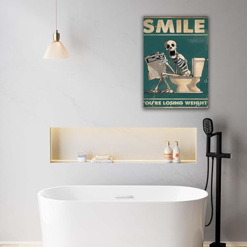 Qiukoo Wall Art Funny Skeleton Picture for Toilet – Framed Bathroom Sign with Hooks, Waterproof and Moisture-Resistant Artwork, Humorous Bathroom Decor Gift, 12x16 Inch - Cosy Home Interiors Qiukoo Wall Art Funny Skeleton Picture for Toilet – Framed Bathroom Sign with Hooks, Waterproof and Moisture-Resistant Artwork, Humorous Bathroom Decor Gift, 12x16 Inch - Image 4
