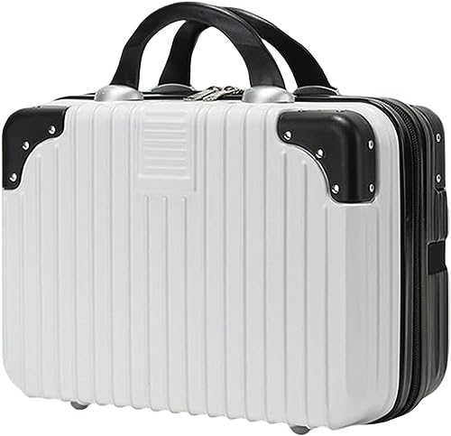 Image of Pvc Portable Hard Shell Cosmetic Travel Case, Small Travel Hand Luggage with Elastic Band, Mini ABS Carrying Makeup Case Suitcase (Black & White)