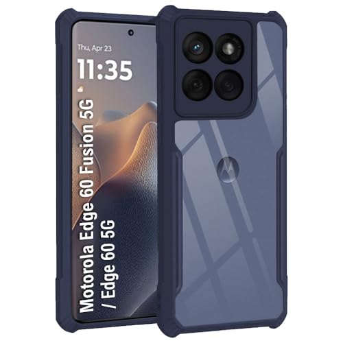 TheGiftKart Shockproof Crystal Clear Back Cover Case for Motorola Edge 60 Fusion 5G / Moto Edge 60 5G | 360 Degree Protection | Protective Design | Transparent Back Case Cover (PC & TPU, Blue Bumper) - Image 2