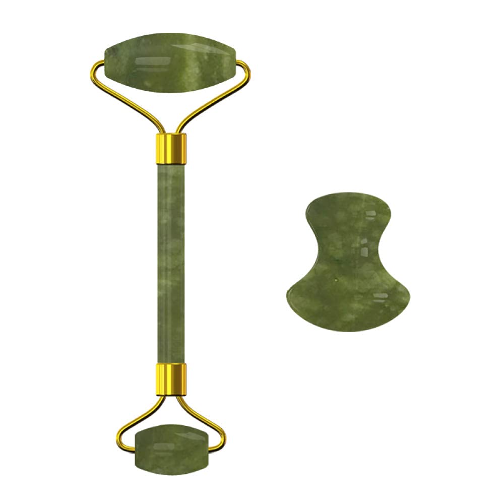2 en 1 Massage Roller Mushroom Gua Sha Tool pour Massage Visage Soins de la peau 100% Naturel Jade Pierre Roller Massager Ensemble-Aventurine-PLM
