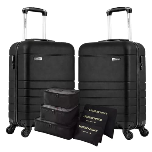 Jogo 2 Malas Bordo 10kg Rodinhas Removíveis, Cadeado Integrado Personalizavel, ABS Capacete de PIloto + Kit Organizador Necessaire 6 pçs de Viagem Sestini (Kit 2 Bordos, Essencial 2 Preto)