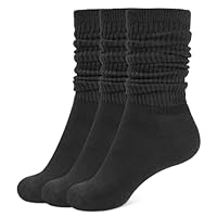 CLOSEMATE Womens Calf Socks Slouch Socks Extra Long Knee High Scrunch Stacked Sock Cotton Boot Socks for Women Girls One Size(3 Black)
