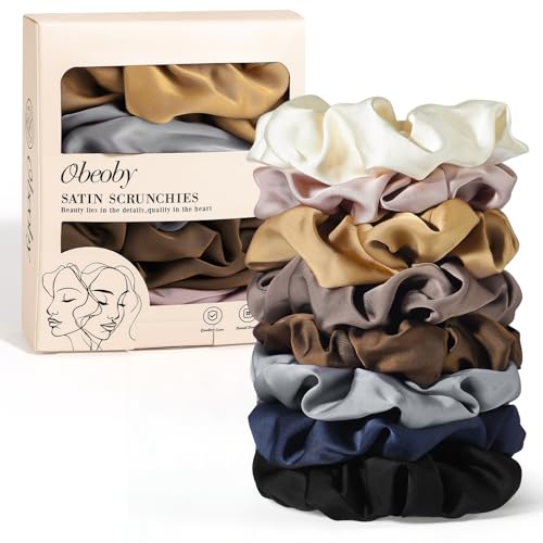 Satin Hair Scrunchies for Women, 8 Pack Satin...