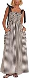 Yiulangde Boho Flowy Summer Dresses Sundresses for Women 2025 Striped Smocked Off Shoulder Tie Strap Tiered Beach Maxi Dress