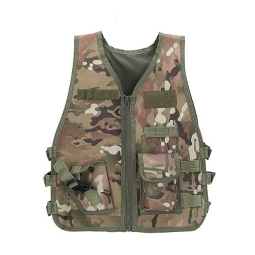 Kids Tactical Vest, Adjustable Outdoor Airsoft Paintball Game Vest Army Costume Combat Vest for Boys Girls (CP Green A,9-16 Years)