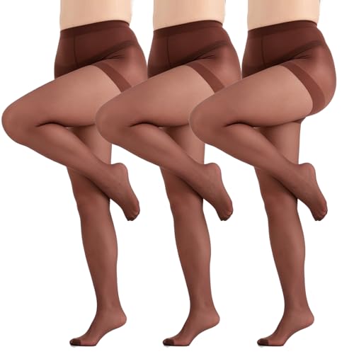 Image of LADYFAN 3 Pairs Plus Size Women's Sheer Tights 20D High Waist Pantyhose | Reinforced Toes, Control Top Panty hose, black Nylon,Tummy Control,Everyday Wear Stockings