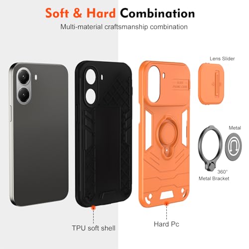 Image of YUWOO Back Cover for Poco X7 Pro 5G |Shockproof Cover|Military Grade Protection|Camera Slider for Protection|Multi Use Super Ring Back Cover for Poco X7 Pro 5G