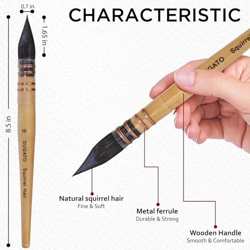 Professional Watercolor Paint Brushes, Round Squirrel Hair Paint Brush Set for Art Painting, Gouache, Fine Detailing, Acrylic, Gouache, Oil (Size #16)