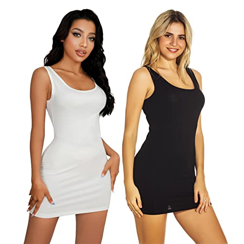 Mcilia Women's Fine-Ribbed Stretch Soft Vest Long Tank Top 2-Pack Off-White/Black X-Large (UK Size 18 20) Mcilia Women's Fine-Ribbed Stretch Soft Vest Long Tank Top 2-Pack Off-White/Black X-Large (UK Size 18 20)