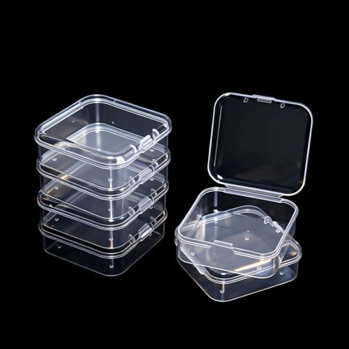 Image of 6 Pcs Mini Plastic Storage Containers Box with Lids, Clear Rectangle Organizer, Small Plastic Case for Collecting Small Items, Beads, Crafts Accessories, Screws (2.16 x 2.16 x 0.79 Inch)