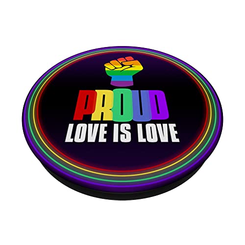 Proud LGBT Love is Love Lesbian Gay Bisexual Queer Gay Pride PopSockets Swappable PopGrip, Black - Image 2