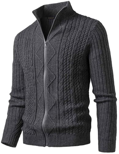 Harbrosrce Chaqueta Punto Hombre Color SóLido Cremallera Punto Cable Slim Fit JerséIs Suéter Cardigan Outwear Rebecas Tops