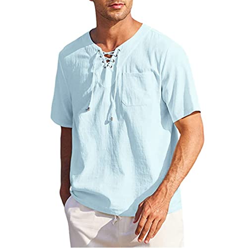 Pull en Coton et Lin Bleu Clair de Haute Qualité Style Chemise pour Hommes