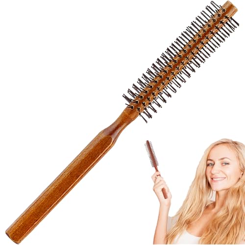 1PCS Petite Brosse à Cheveux en Poils de Sanglier, Portable Brosse de Voyage,Brosse à Cheveux Ronde,avec Poignée en Bois Brosse à Barbe Brosse Circulaire pour Cheveux Fins ou Courts