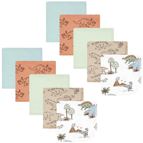 Image of Hudson Baby Unisex Baby Flannel Cotton Poly Washcloths, Dinosaur Adventures 10Pk, One Size