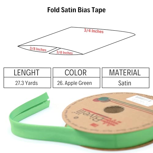 Image of Fold Satin Bias Tape - 99+ Colors - 3 /4 Inches Wide - 27 Yards - Fold Satin Binding Bias Ribbon Fabric Piping Bias Binding Tape for Sewing Clothing DIY BYS26