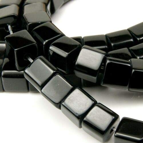 Perlin Onyx Cube Beads 8 mm Black Shiny Natural Stone Cube Gemstone Bead Strand for Bracelet Necklace Jewellery DIY Approximately 40 Pieces