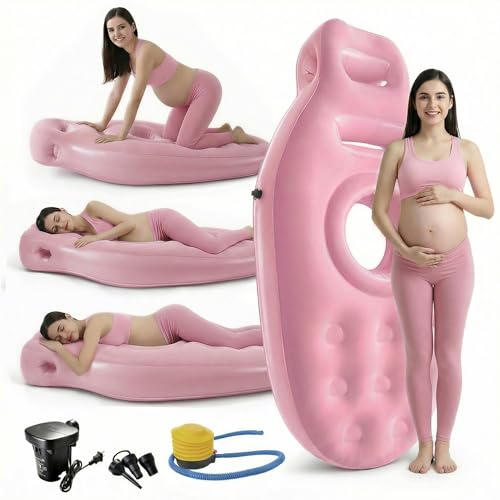 Inflatable Tummy Nest Pregnancy Pillow with Belly Hole Belly Mattress for Pregnancy Pillow Stomach Sleepers Maternity Pool Float Prenatal Massage Pillow Extra Wide&Tall All Pregnancy Stages (Pink)