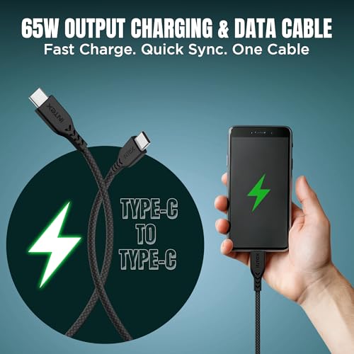 Image of Intex Speed 65W Type C to C Fast Charging & Data Sync, Tangle Free Cable, 480Mbps Compatible For Laptop, BT Speaker, Mobile, Tablet, TWS & Other Type C Devices, Strong PVC Cable - Black
