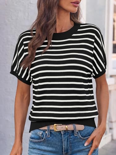 Image of Saodimallsu Women's Short Sleeve Crew Neck Knit Pullover Sweater