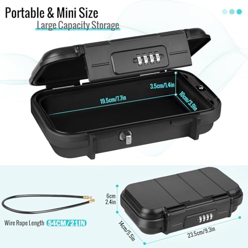 WACCET Portable Safe Box with Code, Combination Security Case Lock Box Waterproof Anti-Theft Mini Travel Safe with Removable Wire Rope Security Safe Box for Home, Office, Hotel, Cars,Travel etc