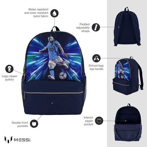Image of Messi Lifestyle Backpack, Bookbag with Pockets & Adjustable Straps