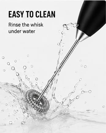 Image of Evie House Powerful High-Performance Hand Blender for Quick and Effortless Kitchen Tasks Milk Frother, Stainless Steel Drink Mixer with Frother Stand for Coffee Hot Chocolate (Black)