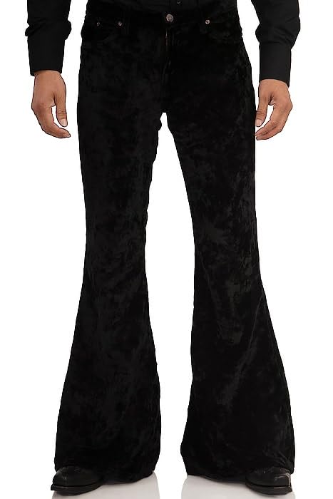 EVEDESIGNMens Bell Bottom Velvet Pants 60s 70s Disco Outfits for Men Vintage Flared Jeans