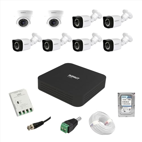 Image of IMPACT BY HONEYWELL 2 MP CCTV KIT with 8 Channel DVR I 2 Dome Cameras + 6 Bullet Cameras I 1 TB Hard Disk & Accessories I Made in India I White (I-MKIT8CH-2 K)