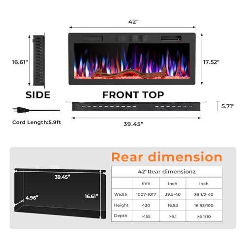 Image of R.W.FLAME 42 inch Recessed and Wall Mounted Smart Electric Fireplace, Alexa /WiFi Enabled, APP Control with Multiple Sound Modes, Remote Control with Timer, Adjustable Flame Colors and Speed