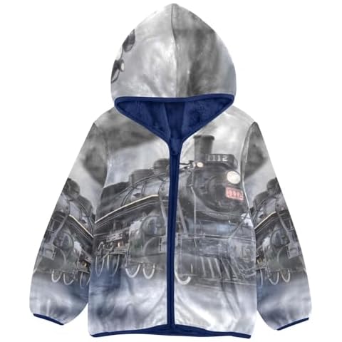 Anantty Kids Hooded Coat Vintage Train Soviet Steam Locomotive Fleece Jacket Winter Warm Sweatshirt Outwear Cover