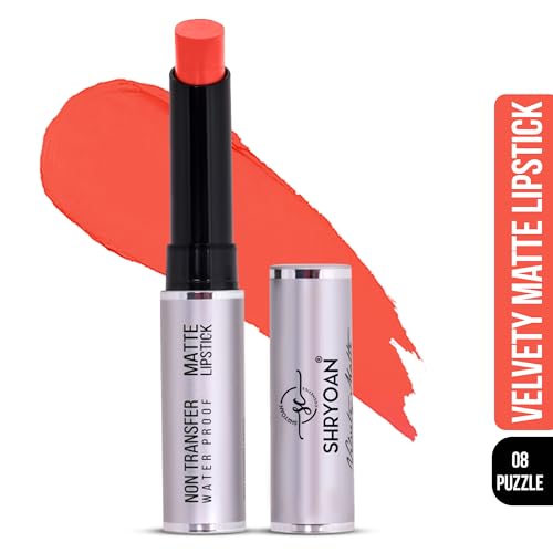 Image of Shryoan Non Transfer 24 Hours Matte Waterproof | Smudge Proof Lipstick | Sulphate-Free, with Honey for Combination Skin | Full Coverage Crayon, Daily Care | 3.5 Grams (Pack of 1)