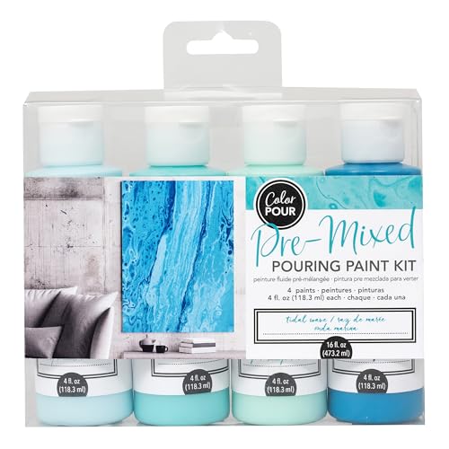 American Crafts Color Pour Pre-Mixed Paint Kit 4/Pkg-Tidal Wave