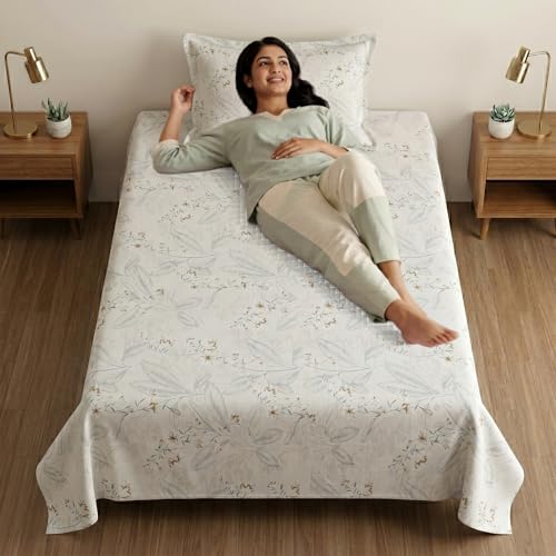 Image of Mafatlal 186 TC Metro Cotton Single Bedsheet | 90 x 60 Inch|Soft, Breathable & Lightweight | with Matching Pillow Cover