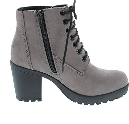 Image of Soda Second Lug Sole Chunky Heel Combat Ankle Bootie Lace up w /Side Zipper | Casual Boots