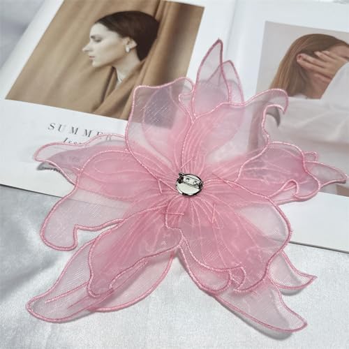 Image of Exaggerated Organza Fabric Flower Brooch Pin for Women Girls Fashion Dainty Layered Big Beaded Corsage Boutonniere Brooches Lapel Pins Delicate Wedding Birthday Holiday Dress Accessories Jewelry Gift
