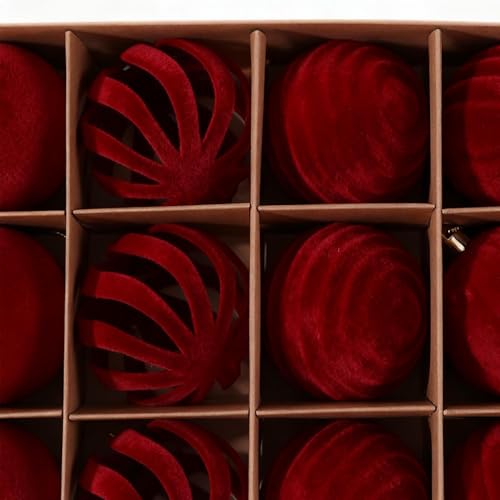 Ensemble de boules de Noël 12 pièces velours rouge et vert pour décoration de sapin - 7