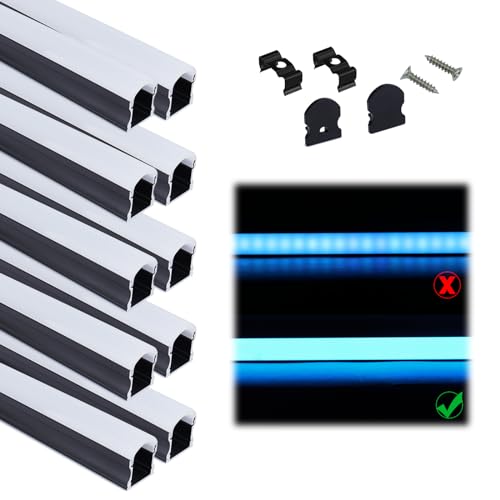 Image of Muzata 10Pack 3.3FT /1M Excellent Spotless LED Channel System with Milky White Cover Black Aluminum U Shape LED Strip Diffuser Channel U108 BW 1M