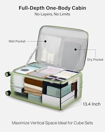 Image of Hanke Hardside Expandable Large Checked Luggage, 28 Inch Top Opening Trunk Luggages with Spinner Wheels, All-PC Hard Shell Suitcase, Lightweight TSA Approved (Bamboo Green, 120L)